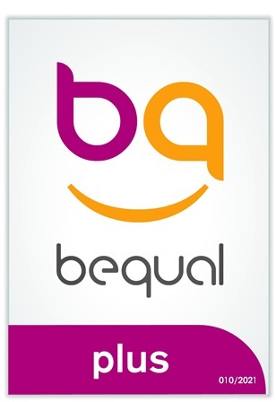 Logotipo del sello Bequal Plus correspondiente a la licencia del INAP